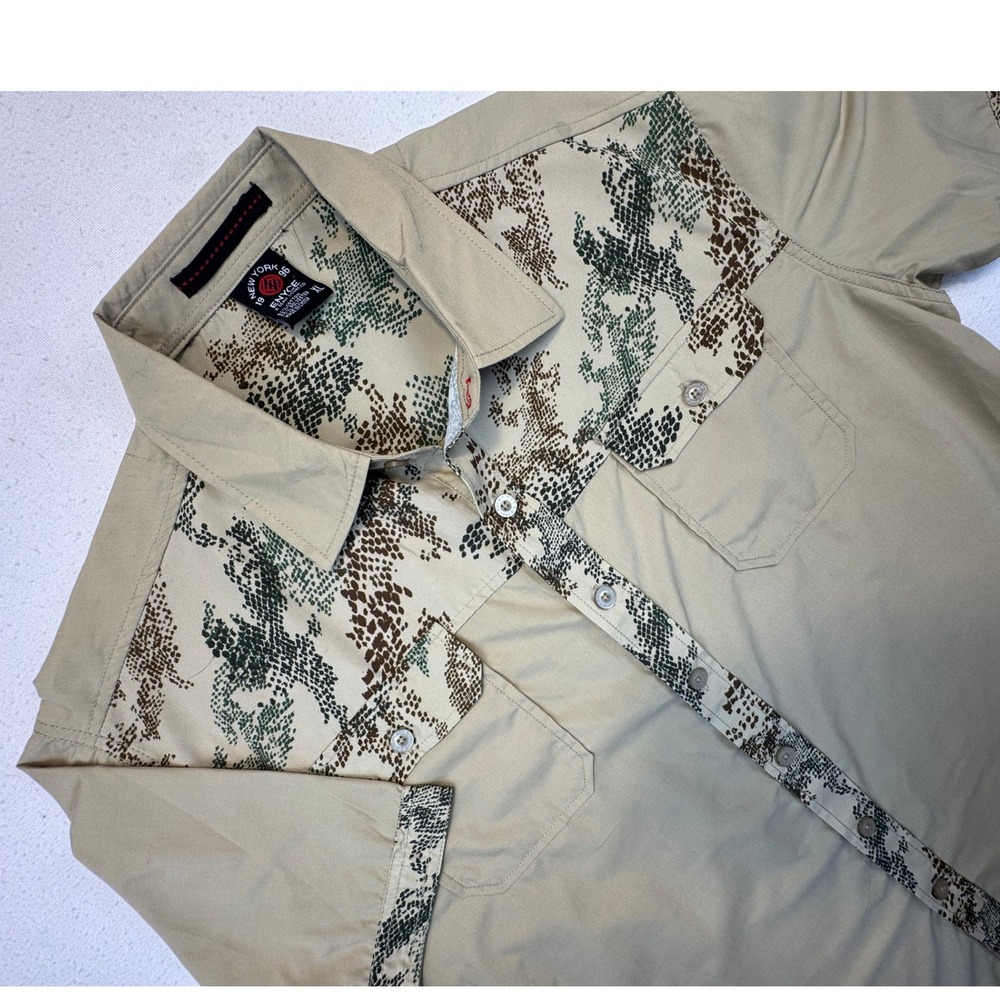 Enyce Button Up Shirt Mens XL Khaki Snakeskin‎ Print Short Sleeve Urban